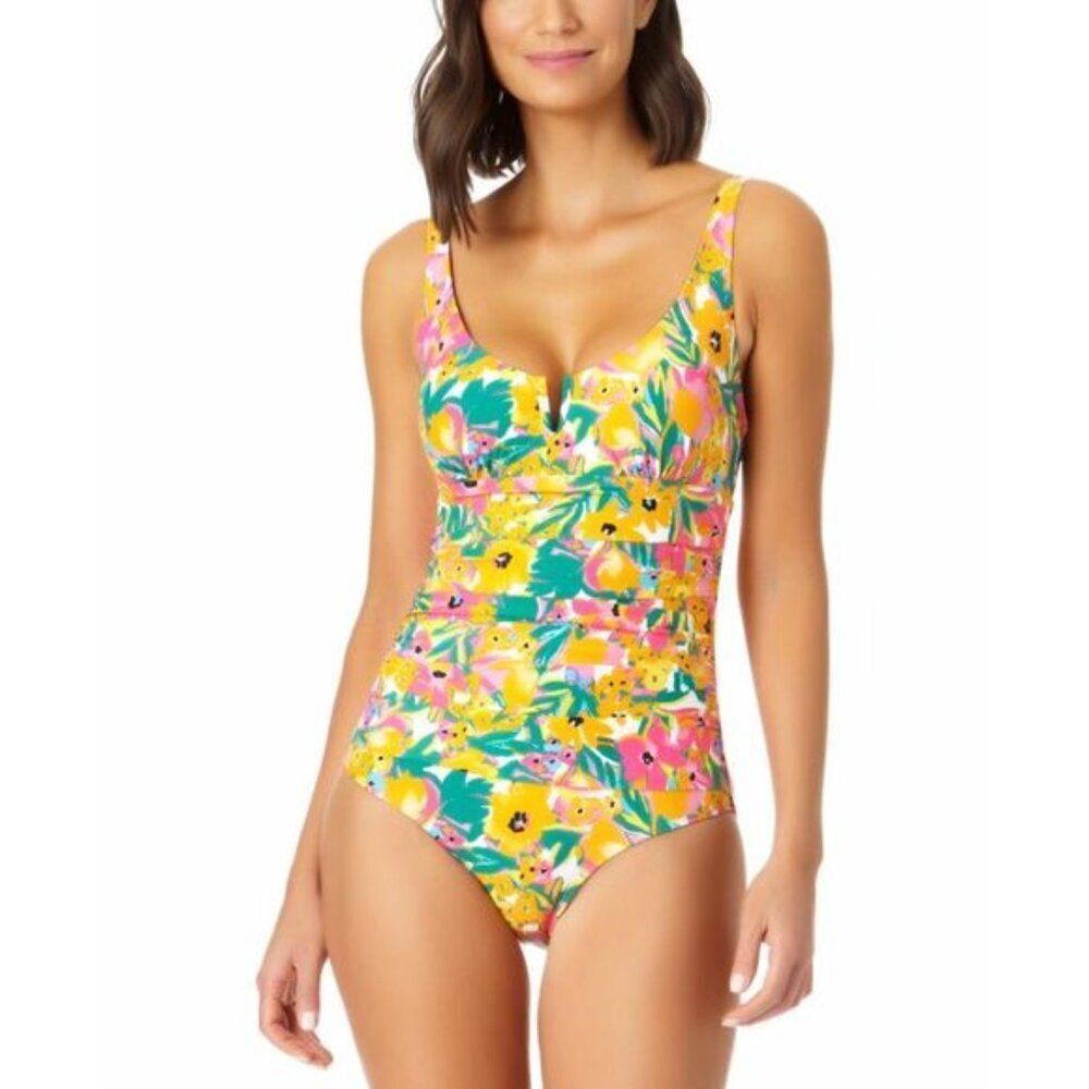 Anne Cole sunshine floral print one piece bathing suit swimsuit Sz XXL NWOT